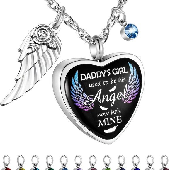 Heart Urn Necklace for Ashes Birthstones Cremation Jewelry for Ashes Stainless S - Picture 1 of 7